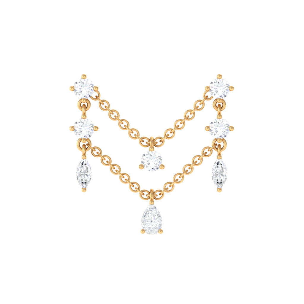 Real Diamond Double Chain Earring for Cartilage Piercing