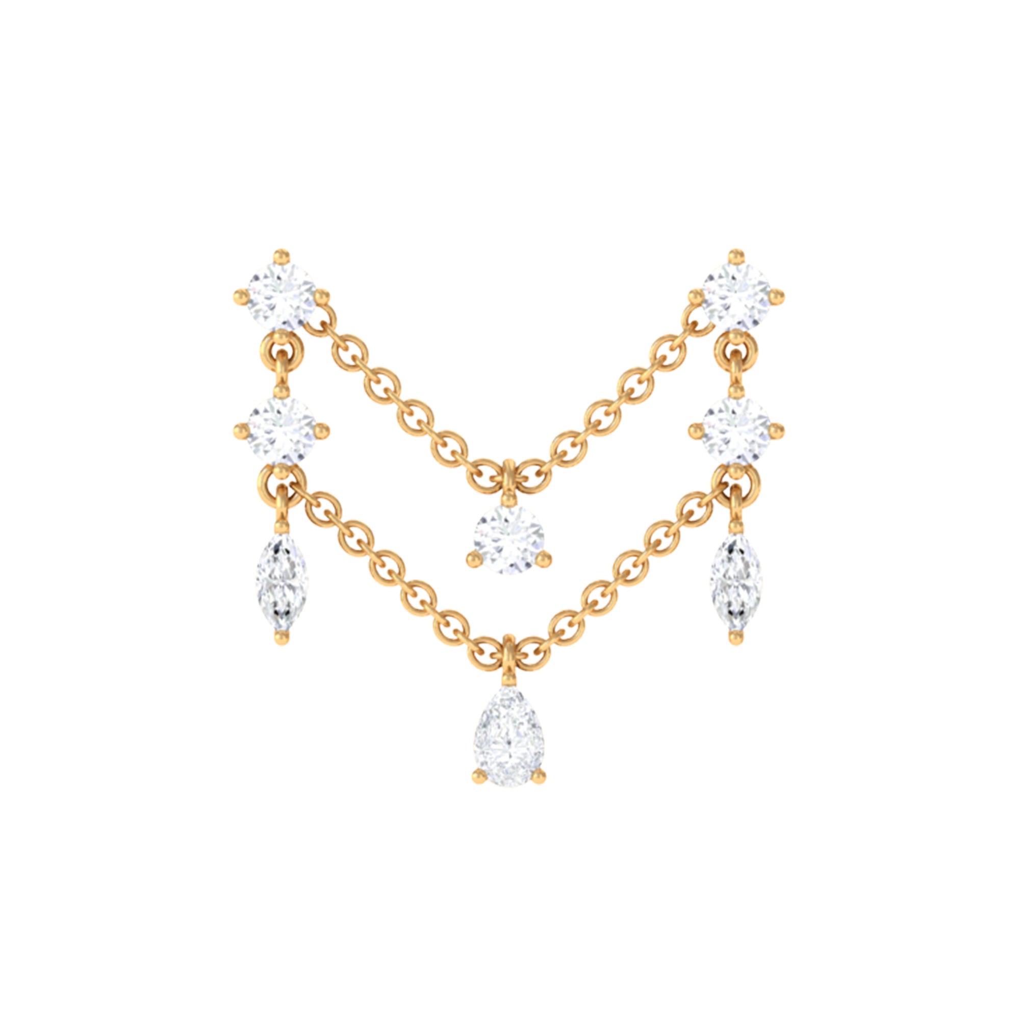 Real Diamond Double Chain Earring for Cartilage Piercing