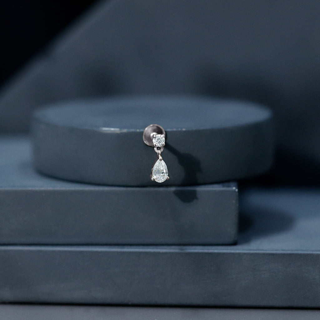 Pear and Round Cut Diamond Stud Drop Helix Earring