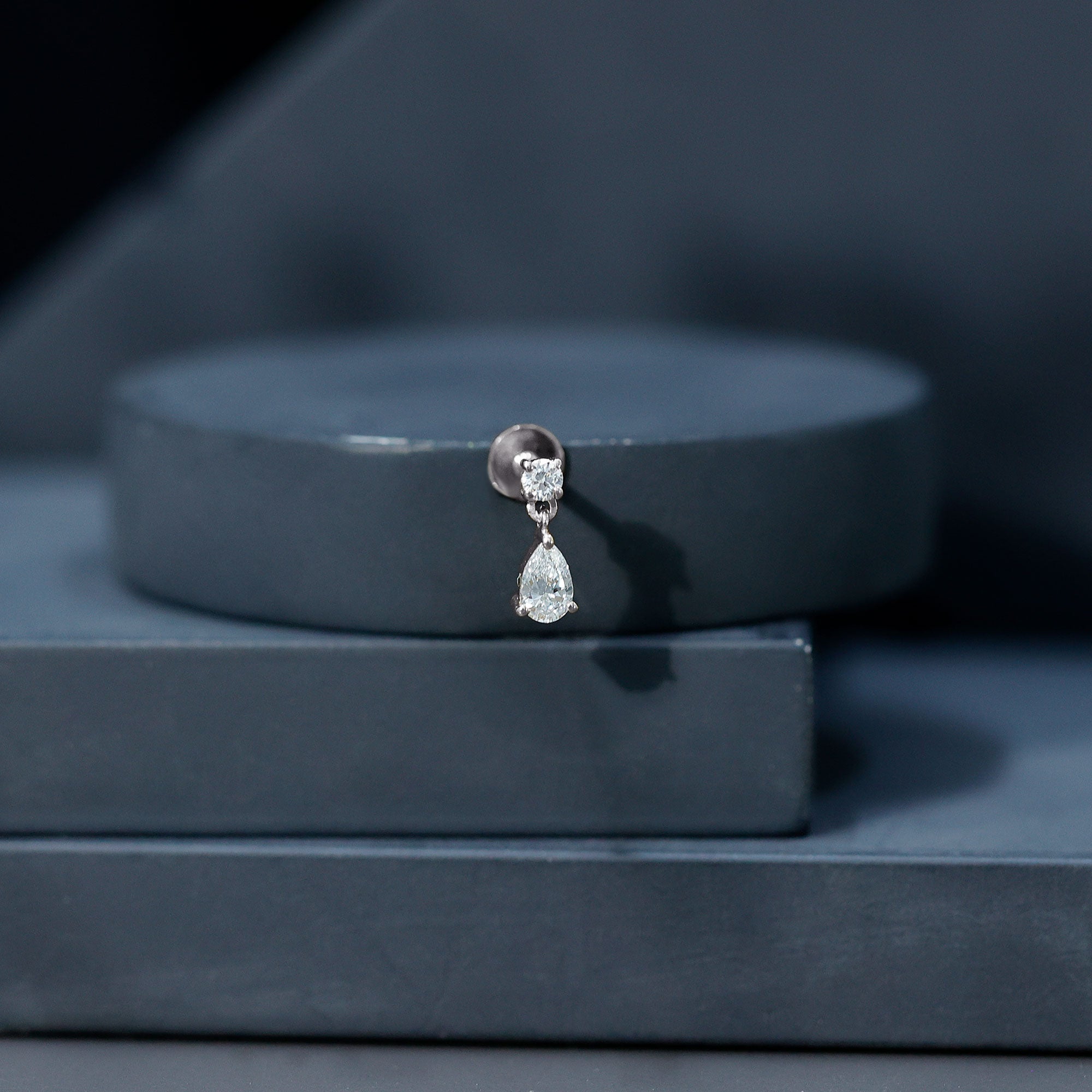 Pear and Round Cut Diamond Stud Drop Helix Earring