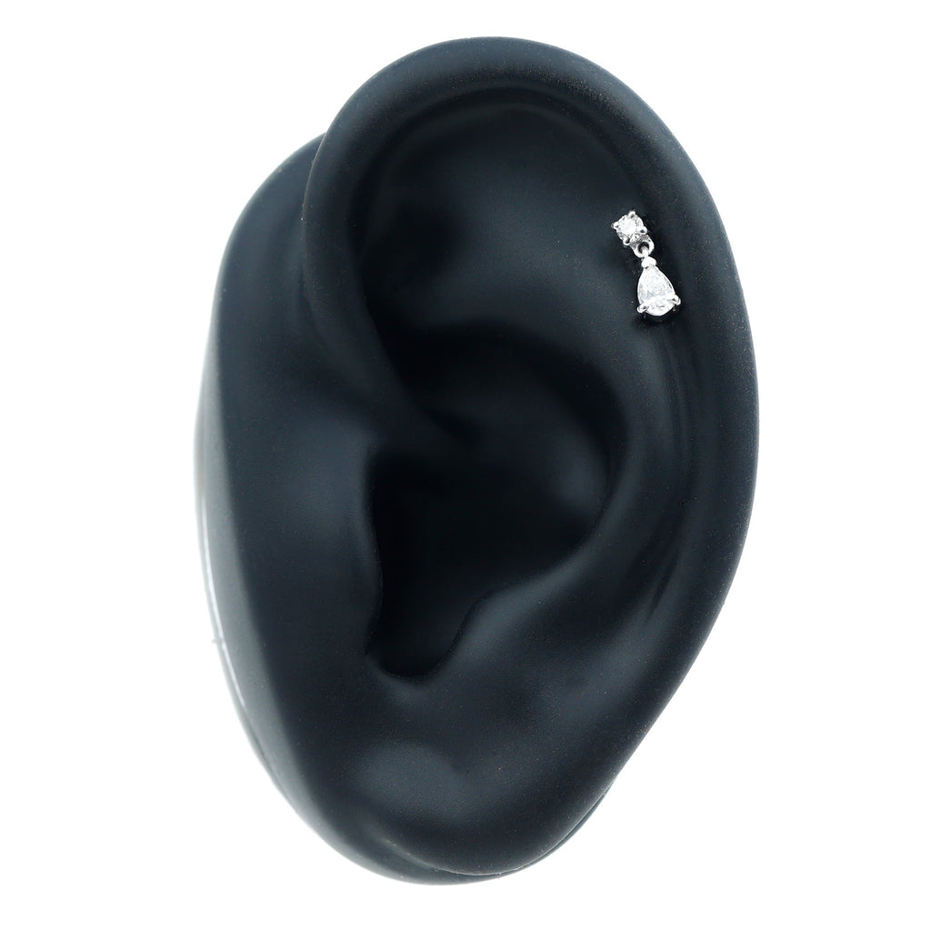 Pear and Round Cut Diamond Stud Drop Helix Earring