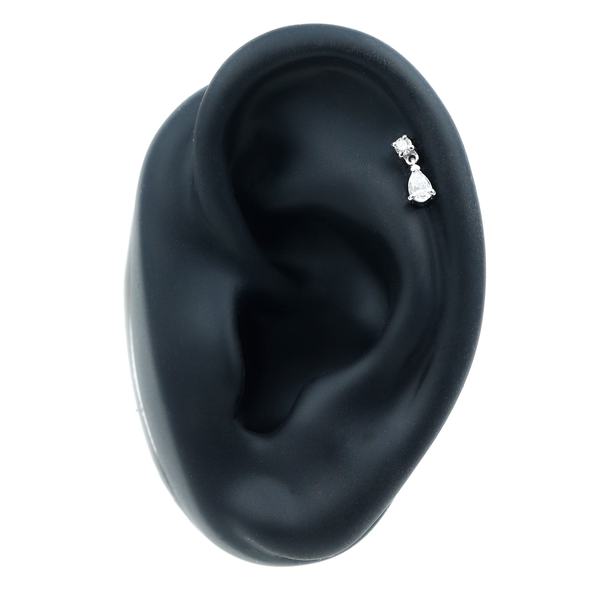 Pear and Round Cut Diamond Stud Drop Helix Earring