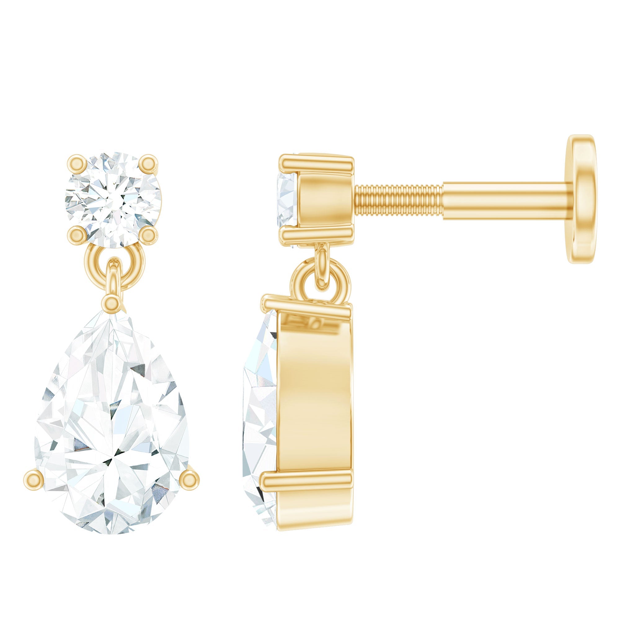 Pear and Round Cut Diamond Stud Drop Helix Earring
