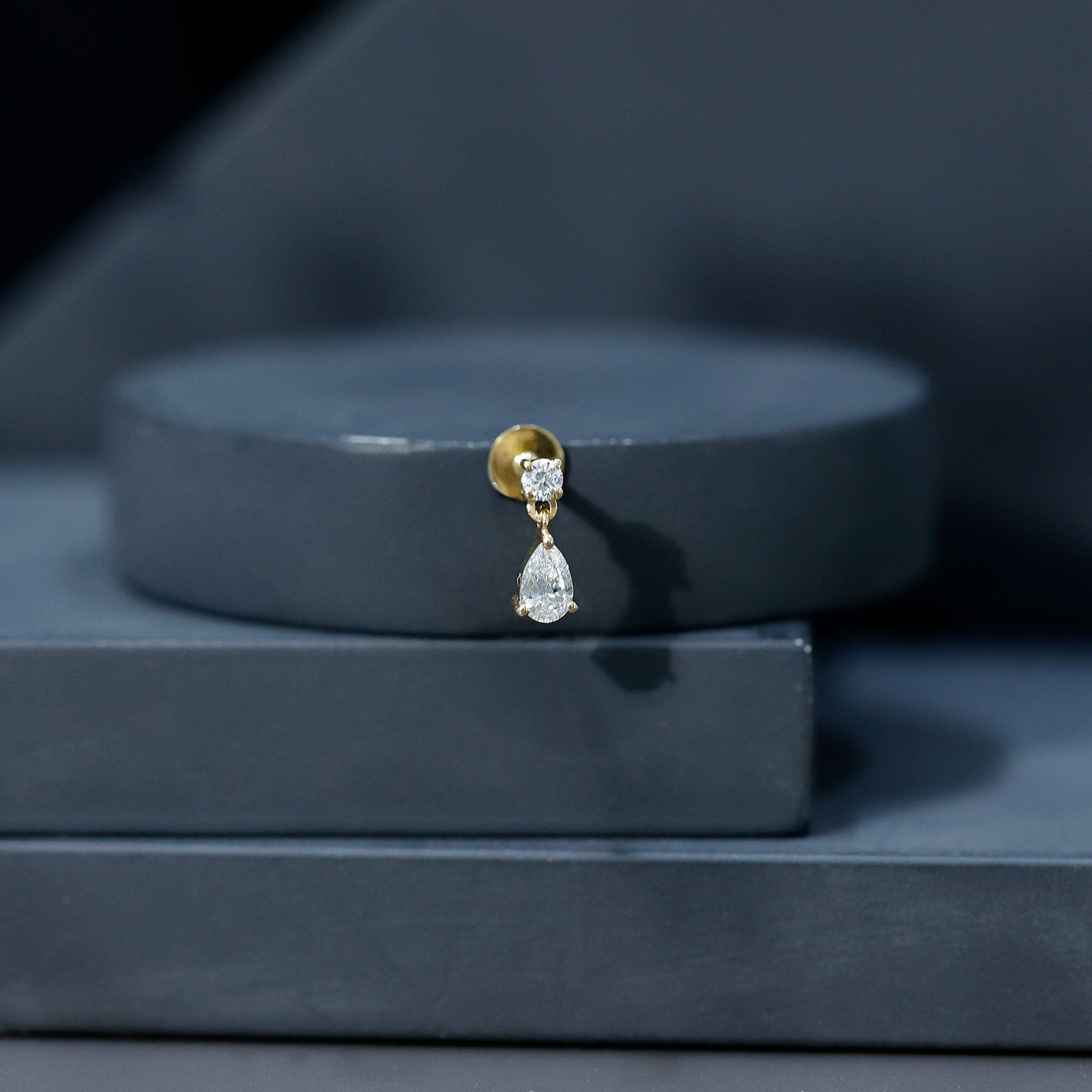 Pear and Round Cut Diamond Stud Drop Helix Earring