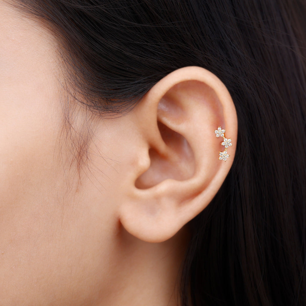 Helix Flower Crawler Earring with Diamond