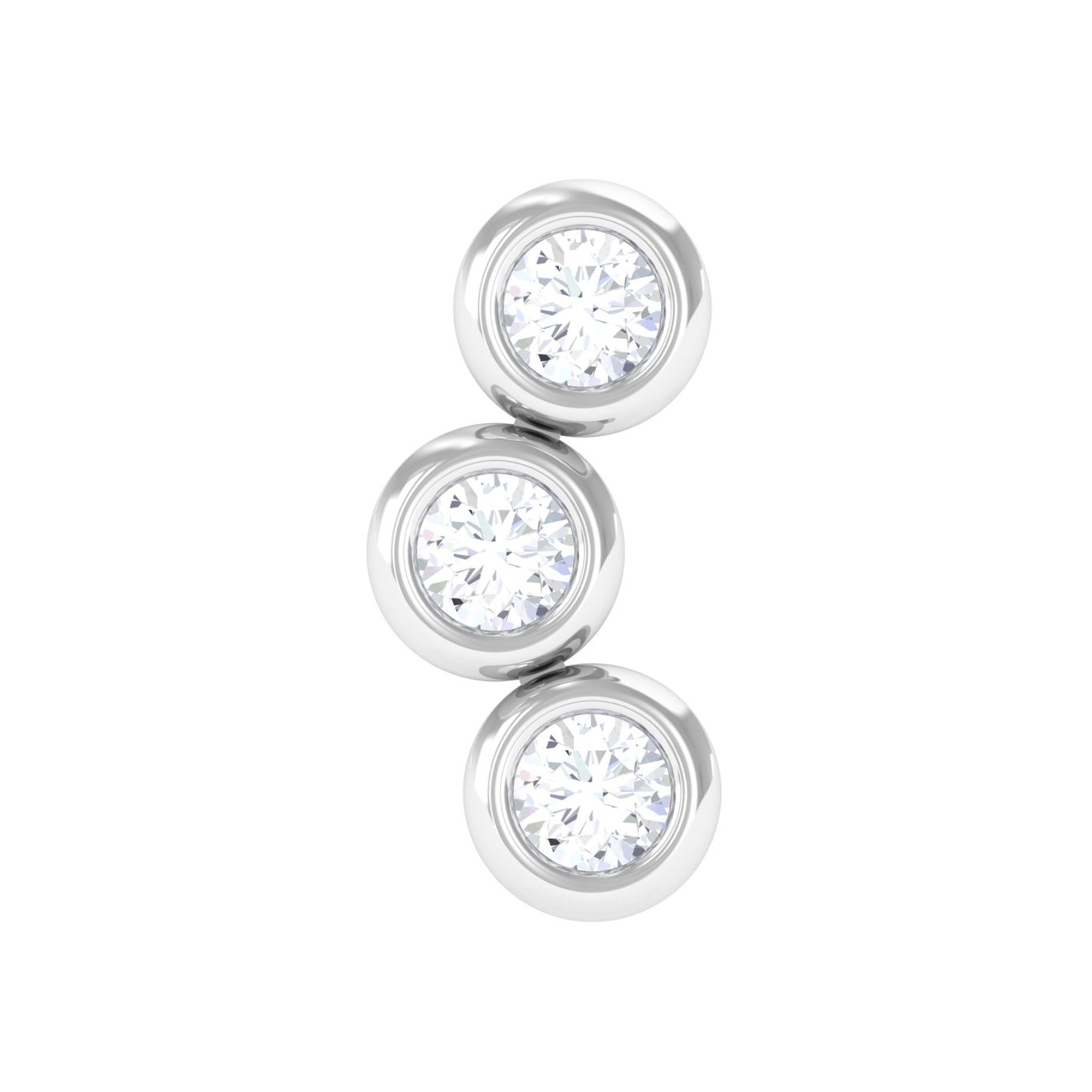 Three Diamond Curved Helix Earring in Bezel Setting