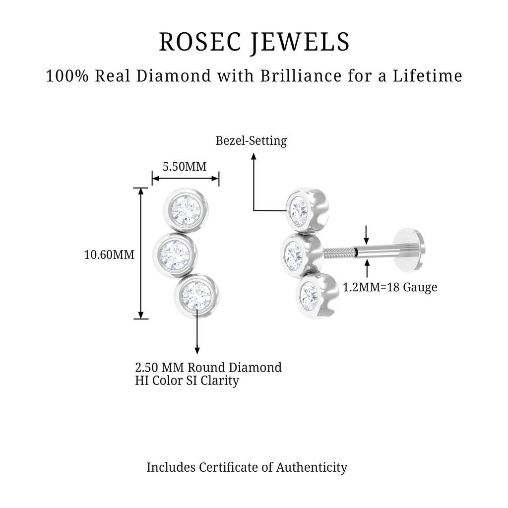 Three Diamond Curved Helix Earring in Bezel Setting