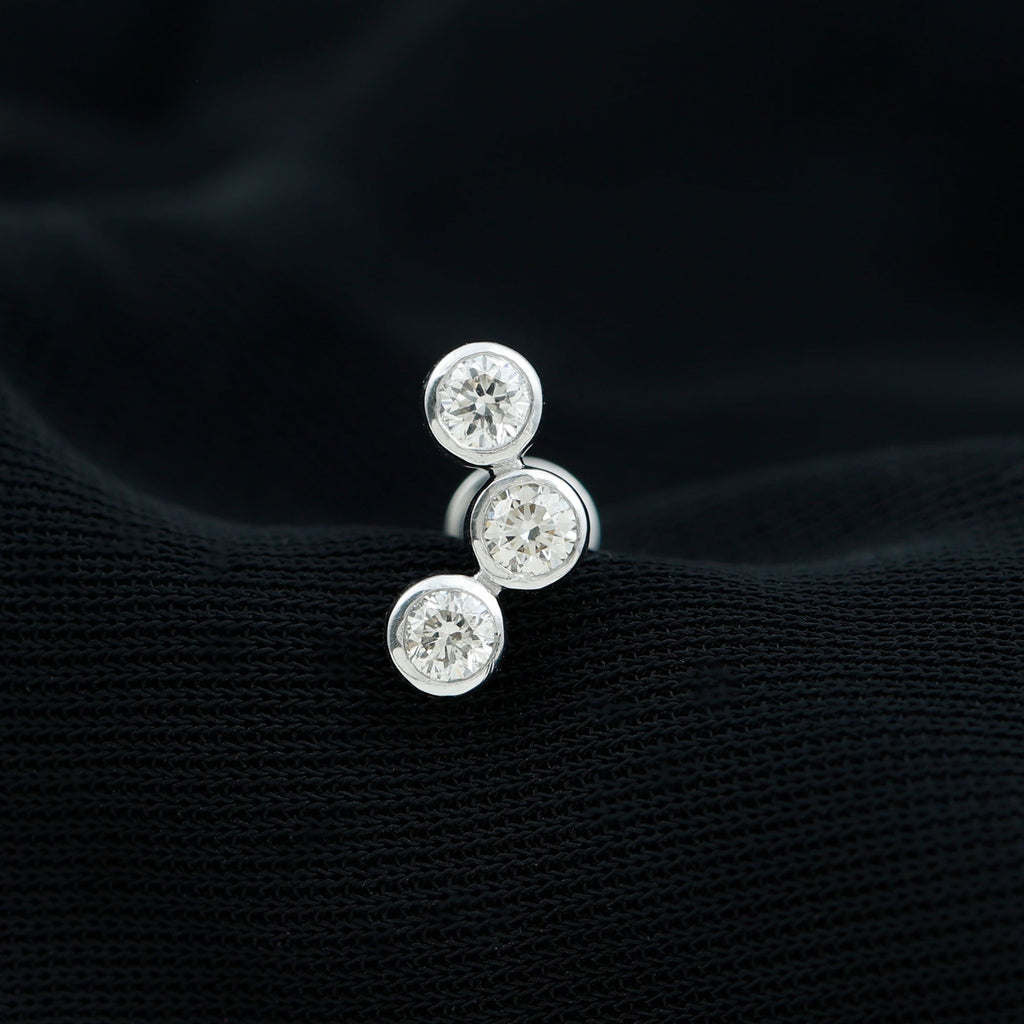 Three Diamond Curved Helix Earring in Bezel Setting