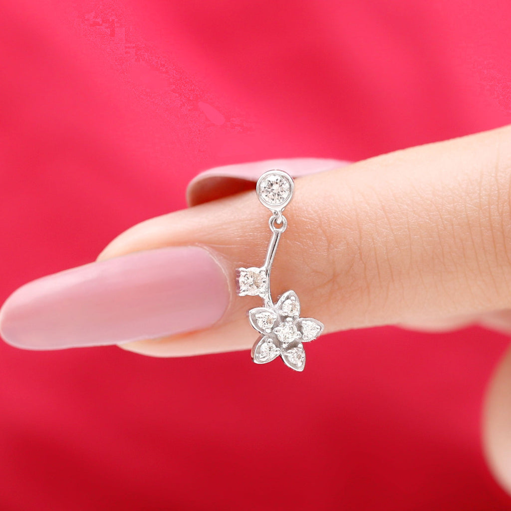 Diamond Floral Drop Earring for Cartilage Piercing