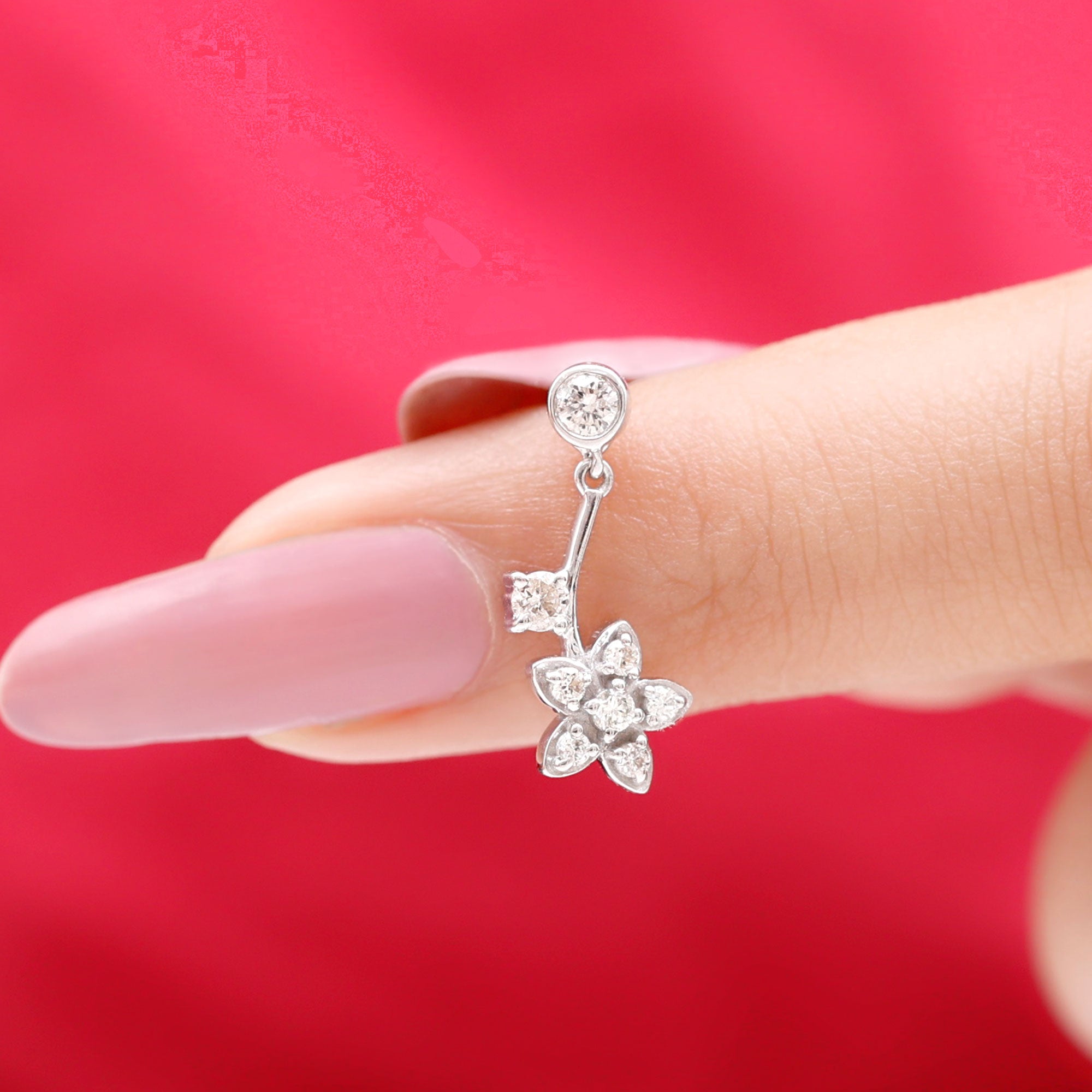 Diamond Floral Drop Earring for Cartilage Piercing