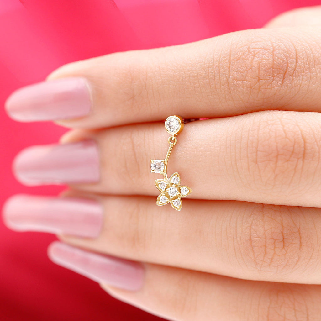 Diamond Floral Drop Earring for Cartilage Piercing