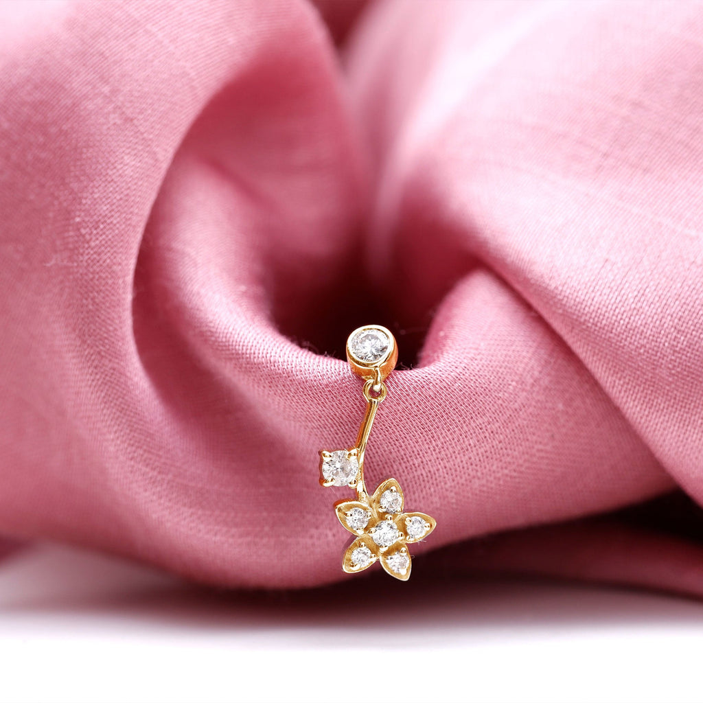 Diamond Floral Drop Earring for Cartilage Piercing