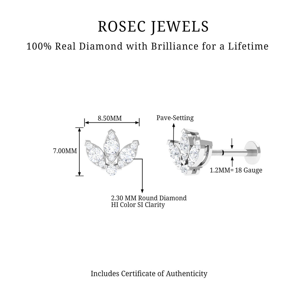 Certified Diamond Lotus Flower Earring with Flat Back