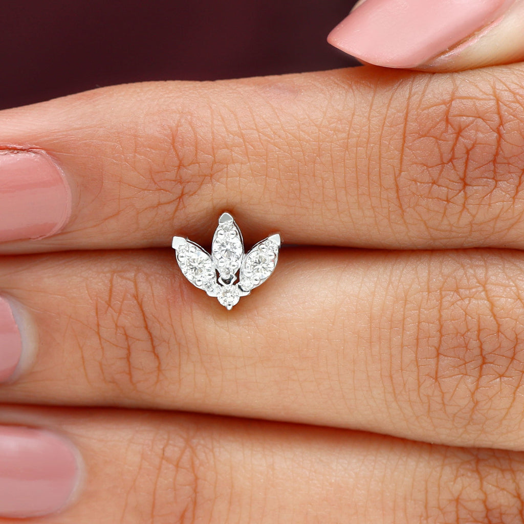 Certified Diamond Lotus Flower Earring with Flat Back