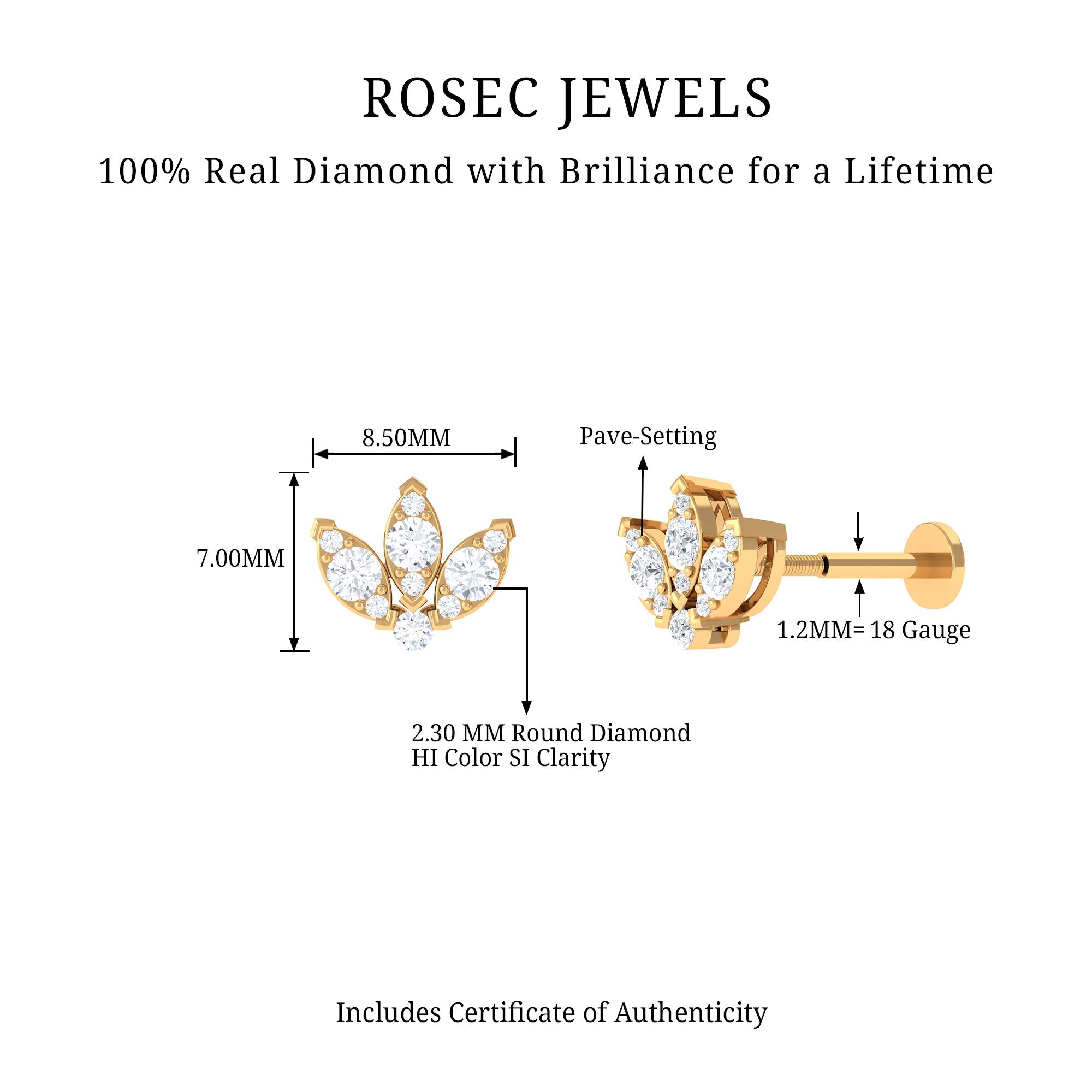 Certified Diamond Lotus Flower Earring with Flat Back