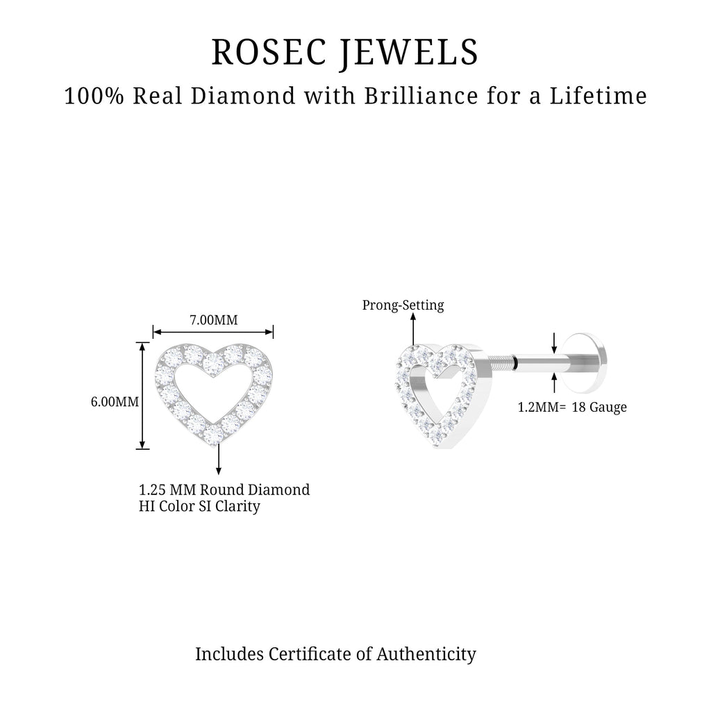 Cute Diamond Open Heart Earring for Helix Piercing