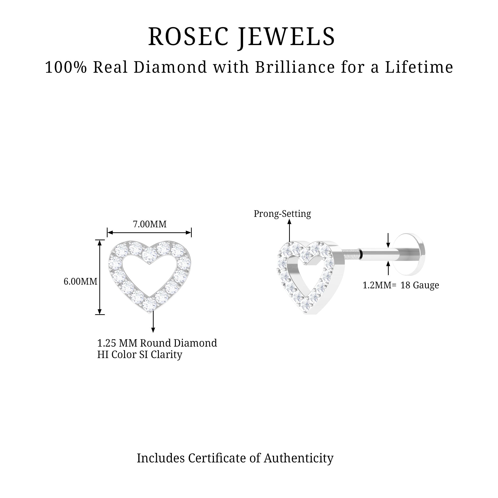 Cute Diamond Open Heart Earring for Helix Piercing