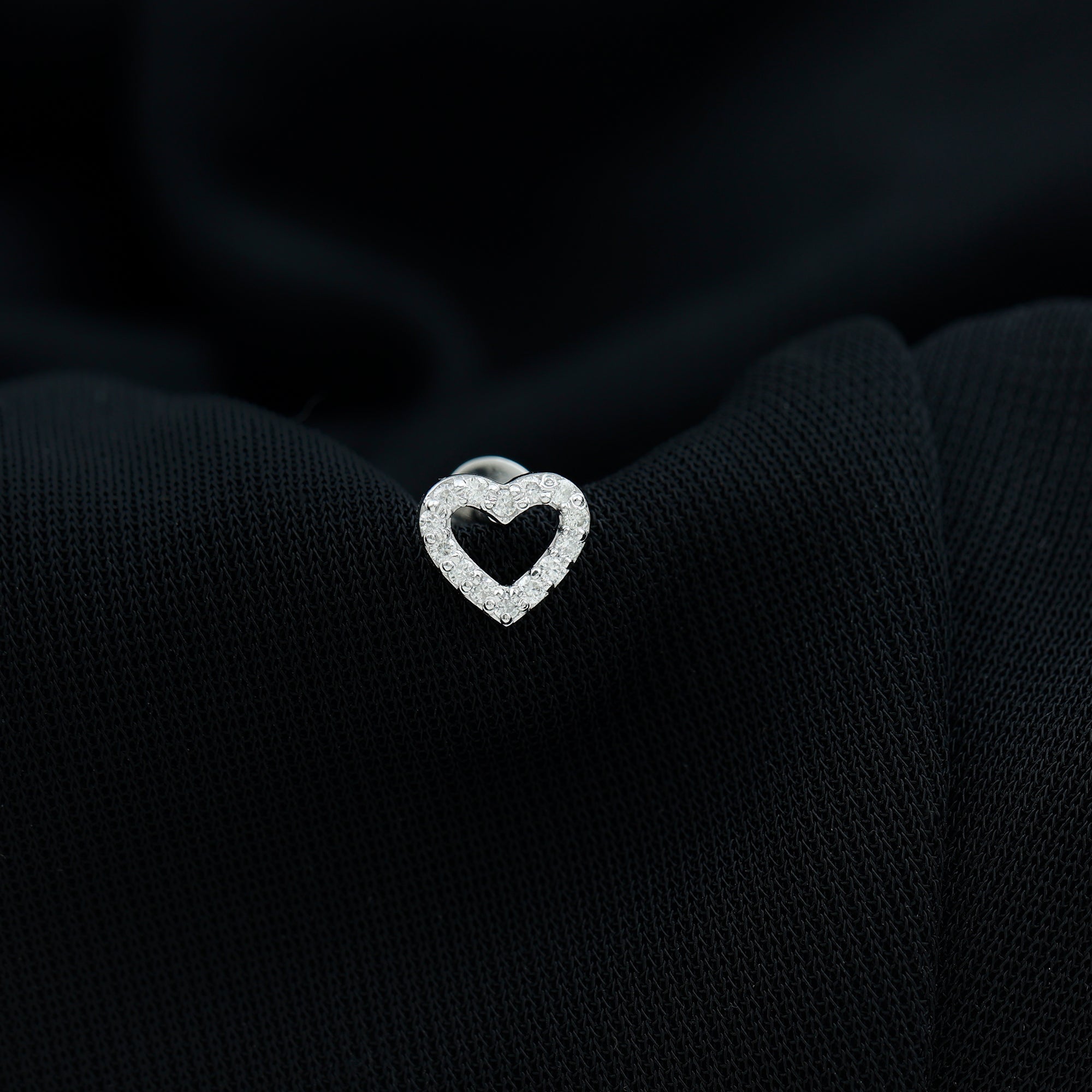 Cute Diamond Open Heart Earring for Helix Piercing