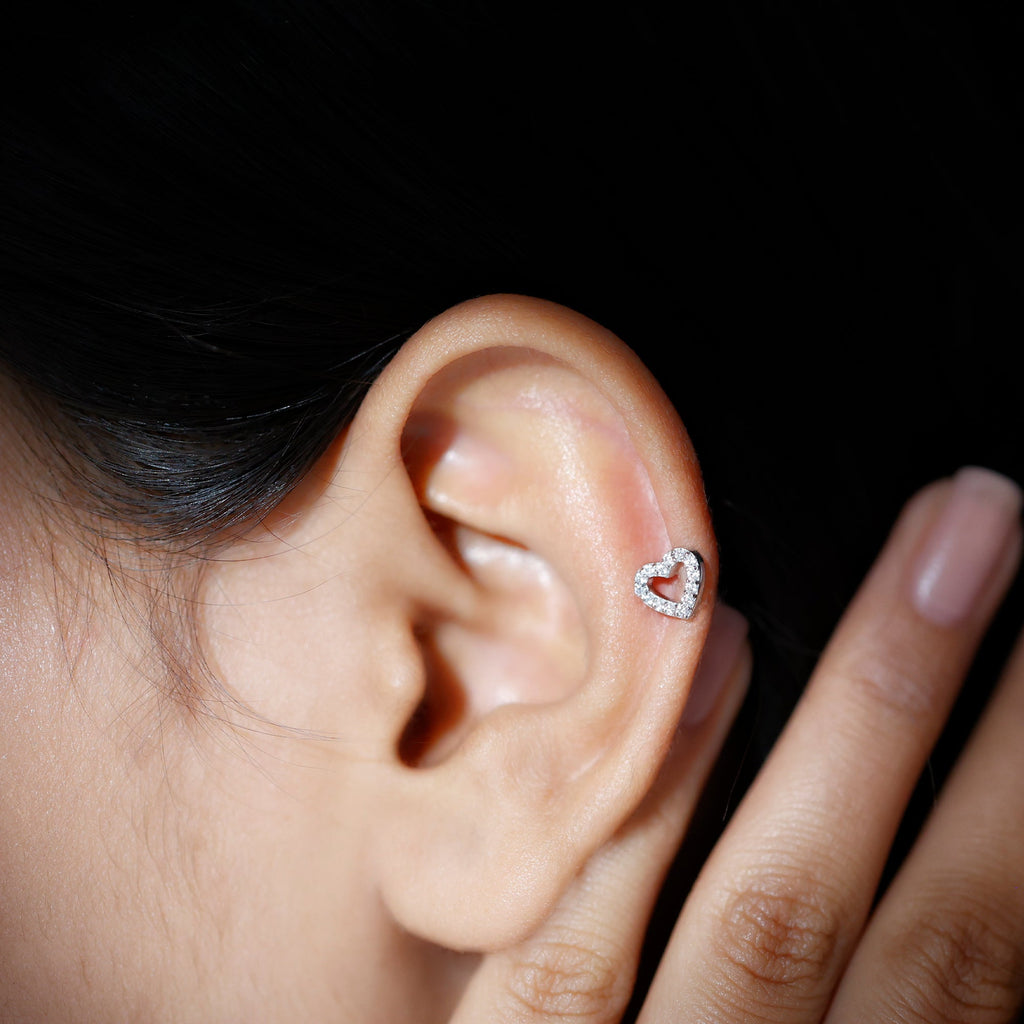Cute Diamond Open Heart Earring for Helix Piercing