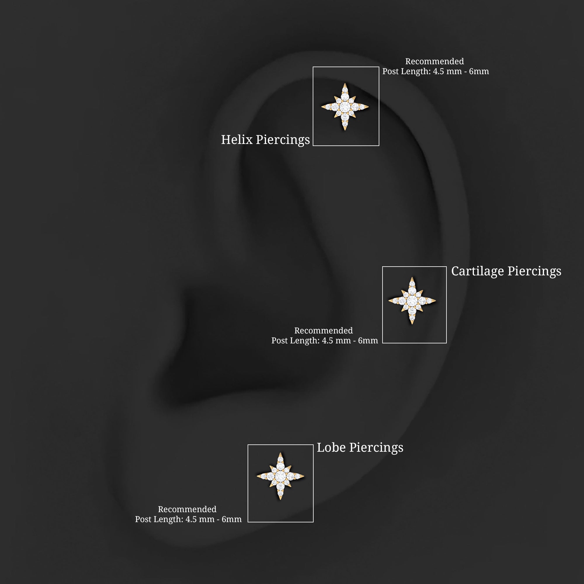 Sparkling Diamond Starburst Earring for Cartilage Piercing