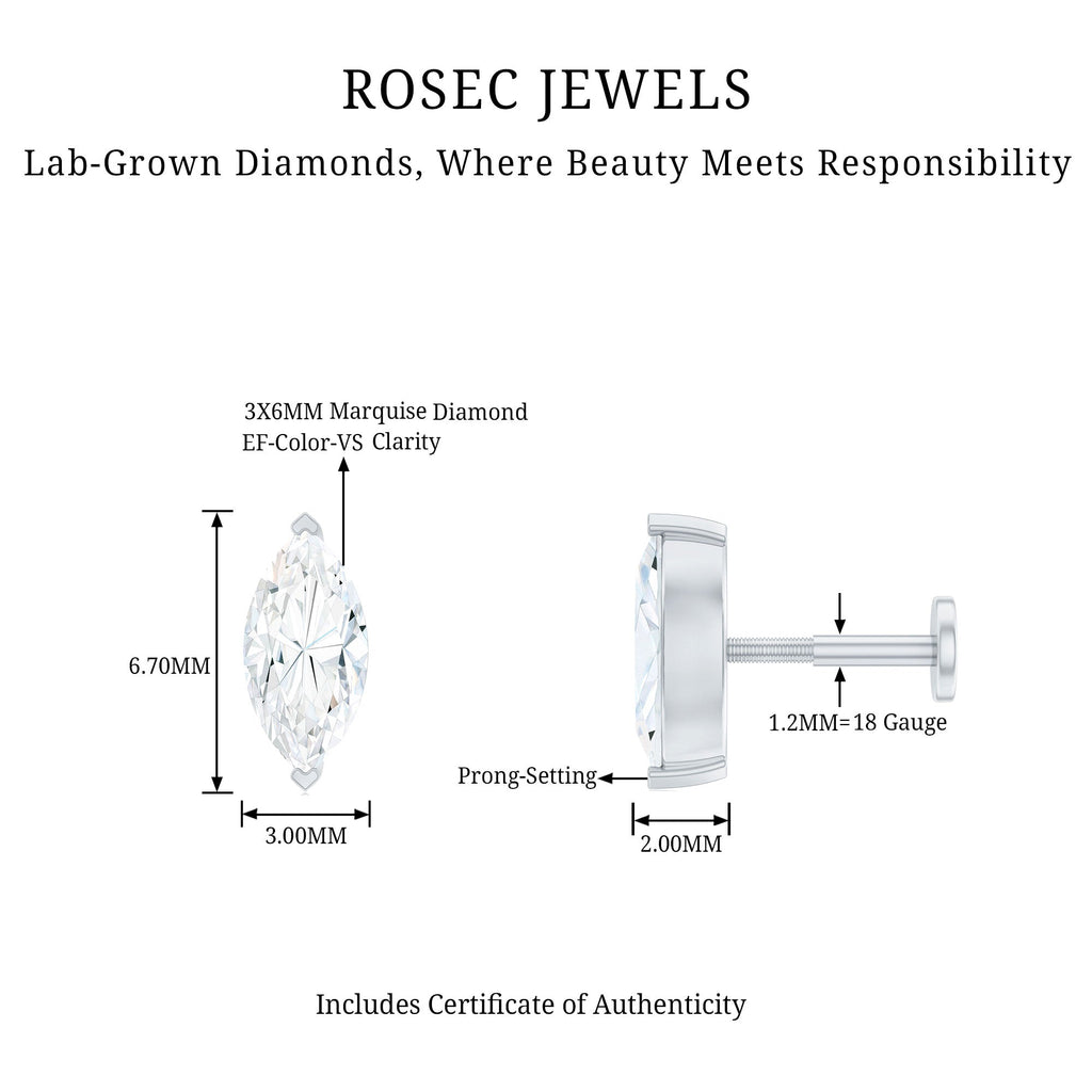 Marquise Diamond Solitaire Earring for Helix Piercing