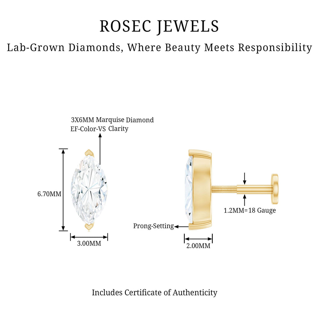 Marquise Diamond Solitaire Earring for Helix Piercing