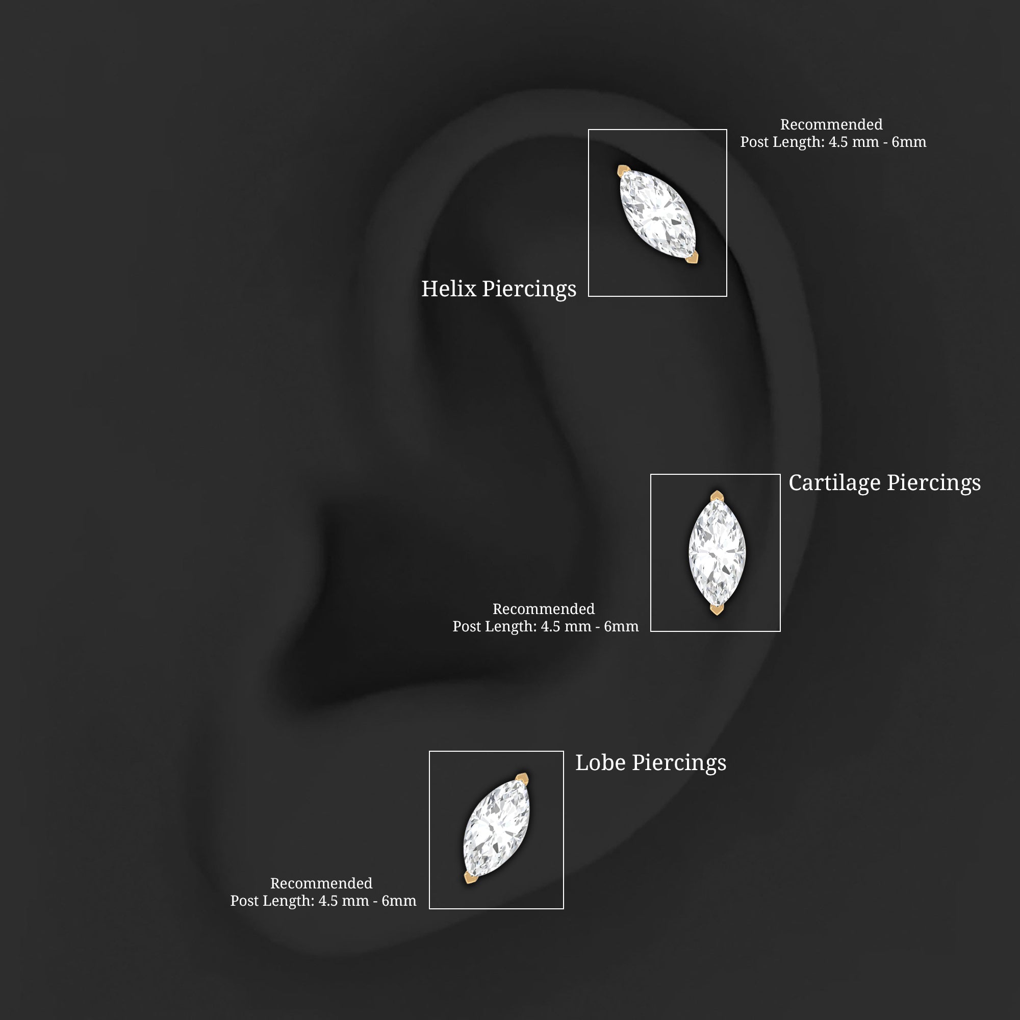 Marquise Diamond Solitaire Earring for Helix Piercing