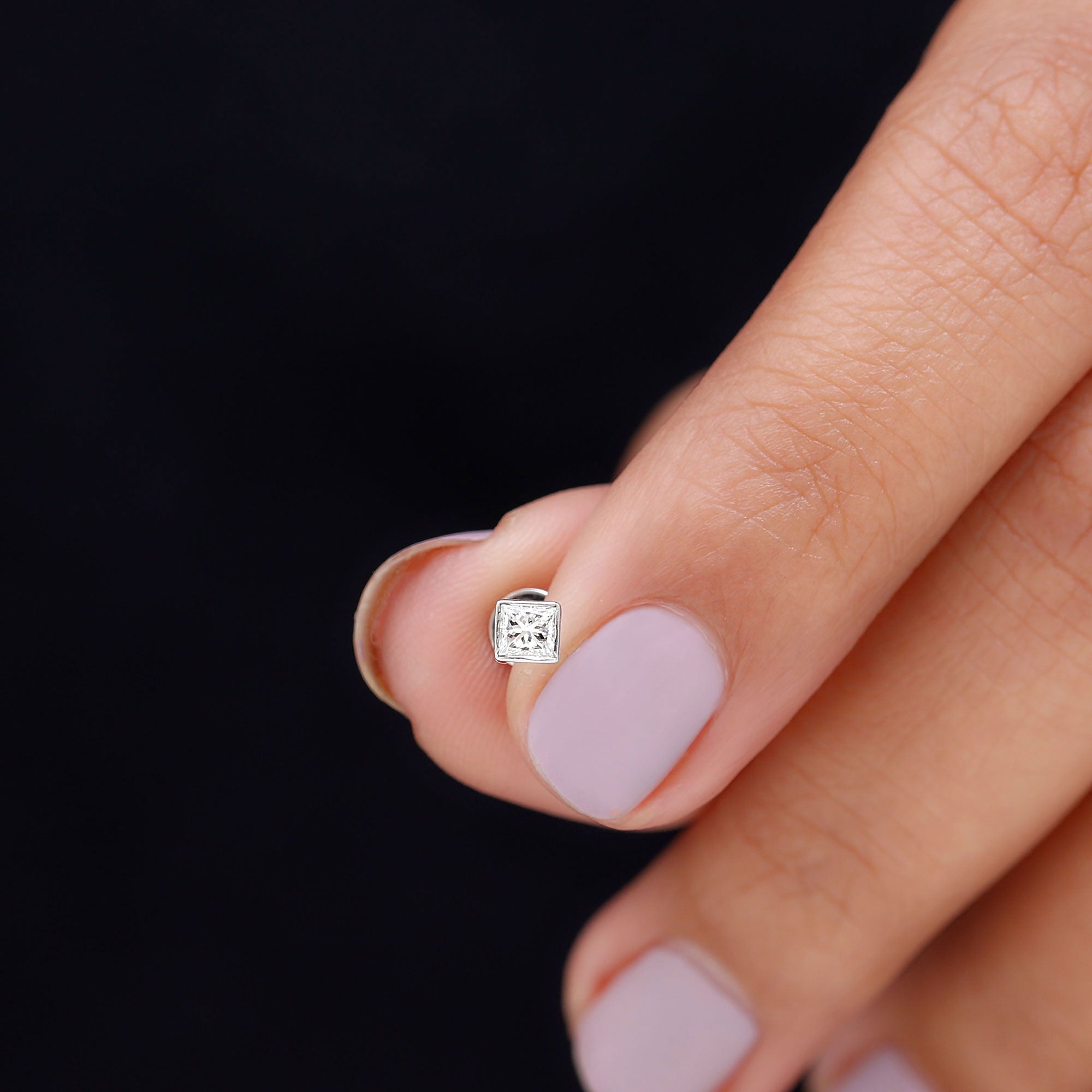 Princess Cut Diamond Conch Earring in Bezel Setting