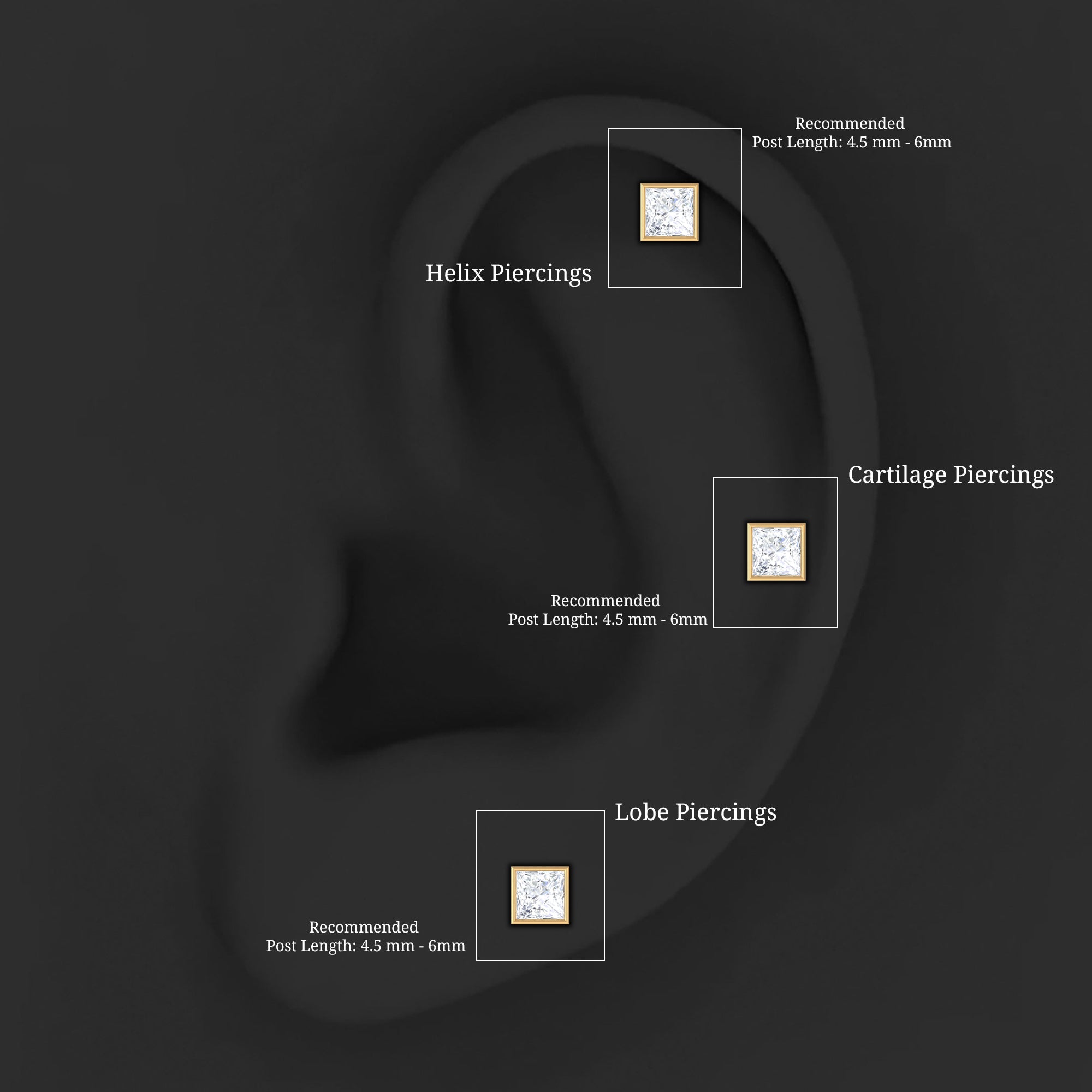 Princess Cut Diamond Conch Earring in Bezel Setting