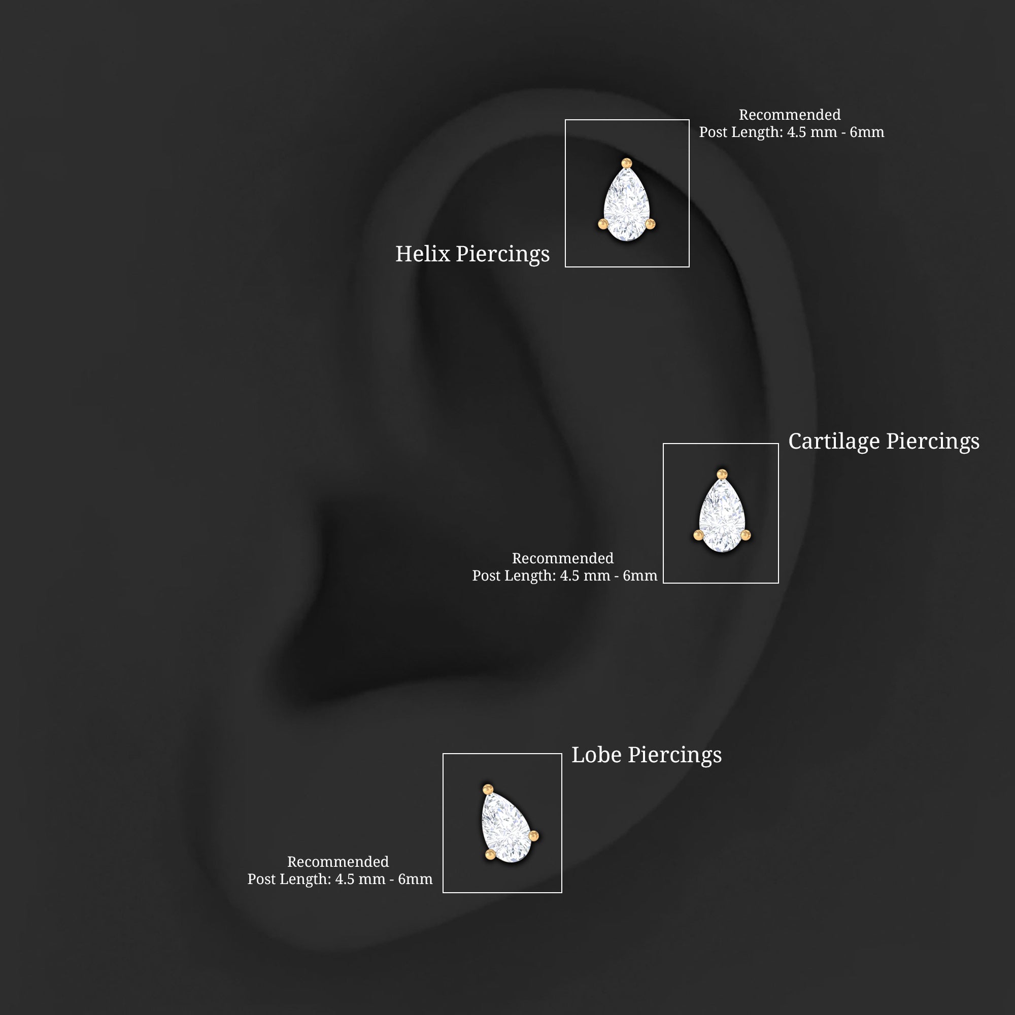 Solitaire Pear Shape Diamond Earring for Tragus Piercing