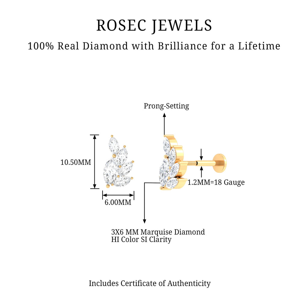 Marquise Diamond Cluster Helix Earring with Flat Back