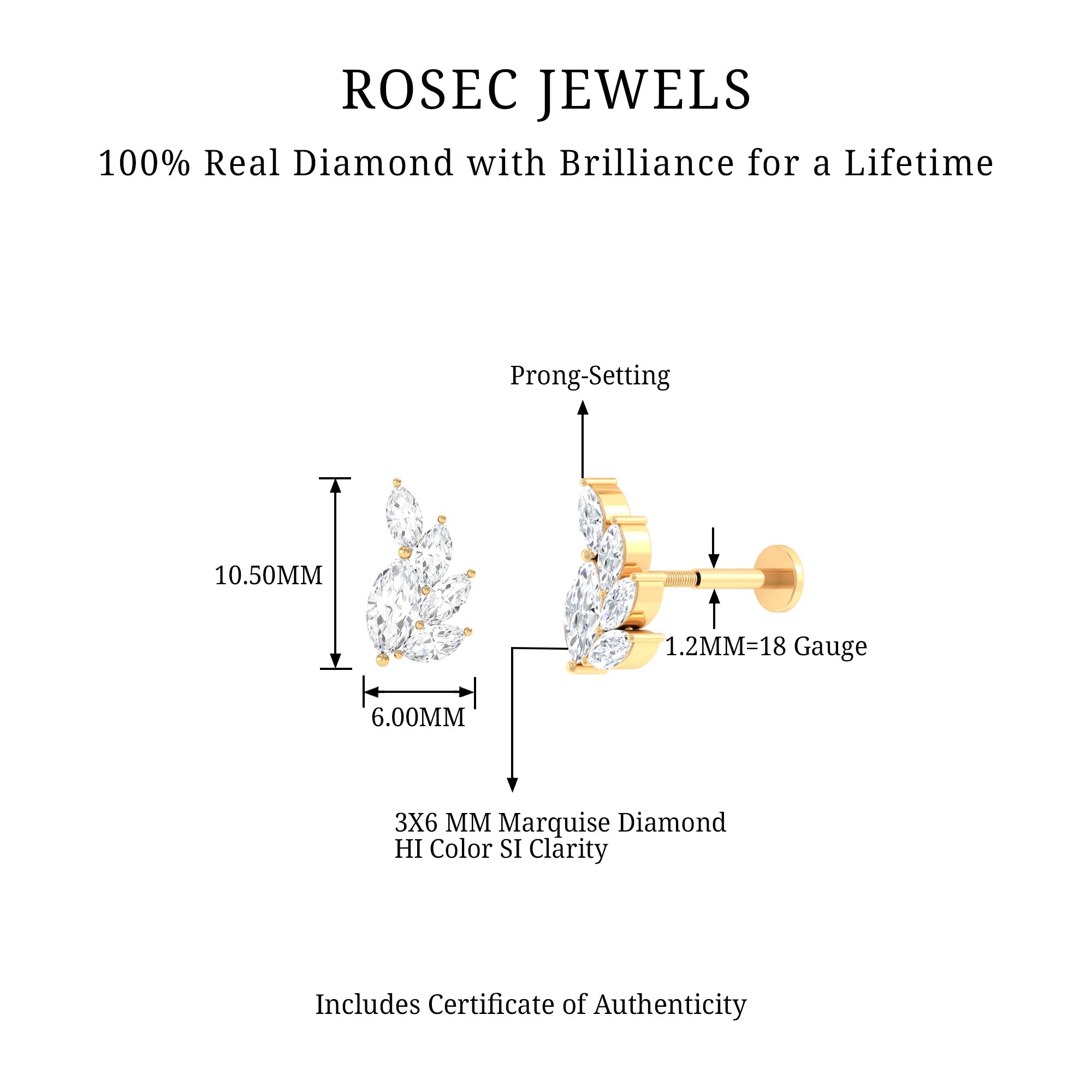 Marquise Diamond Cluster Helix Earring with Flat Back