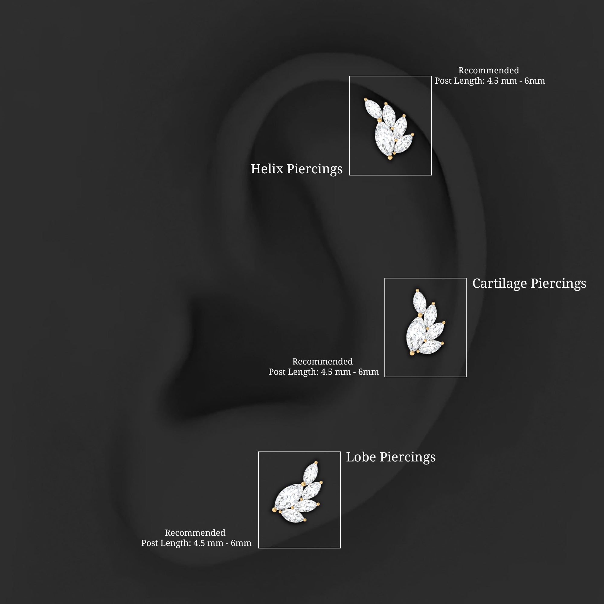 Marquise Diamond Cluster Helix Earring with Flat Back