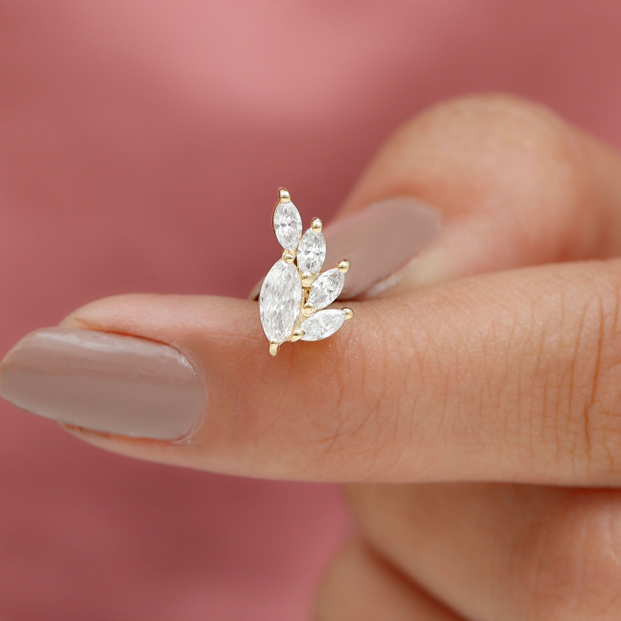 Marquise Diamond Cluster Helix Earring with Flat Back