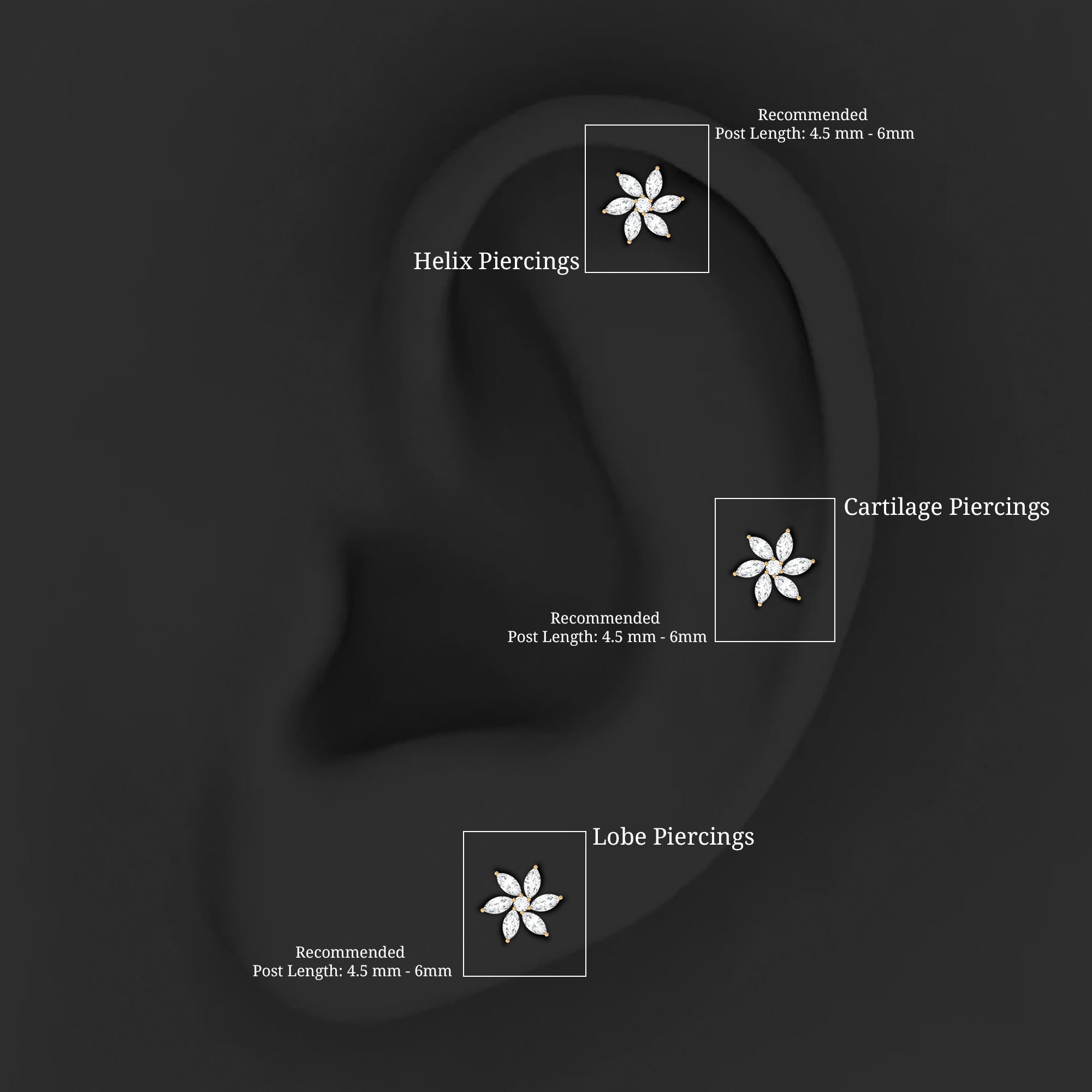 Sparkling Marquise Diamond Flower Helix Earring