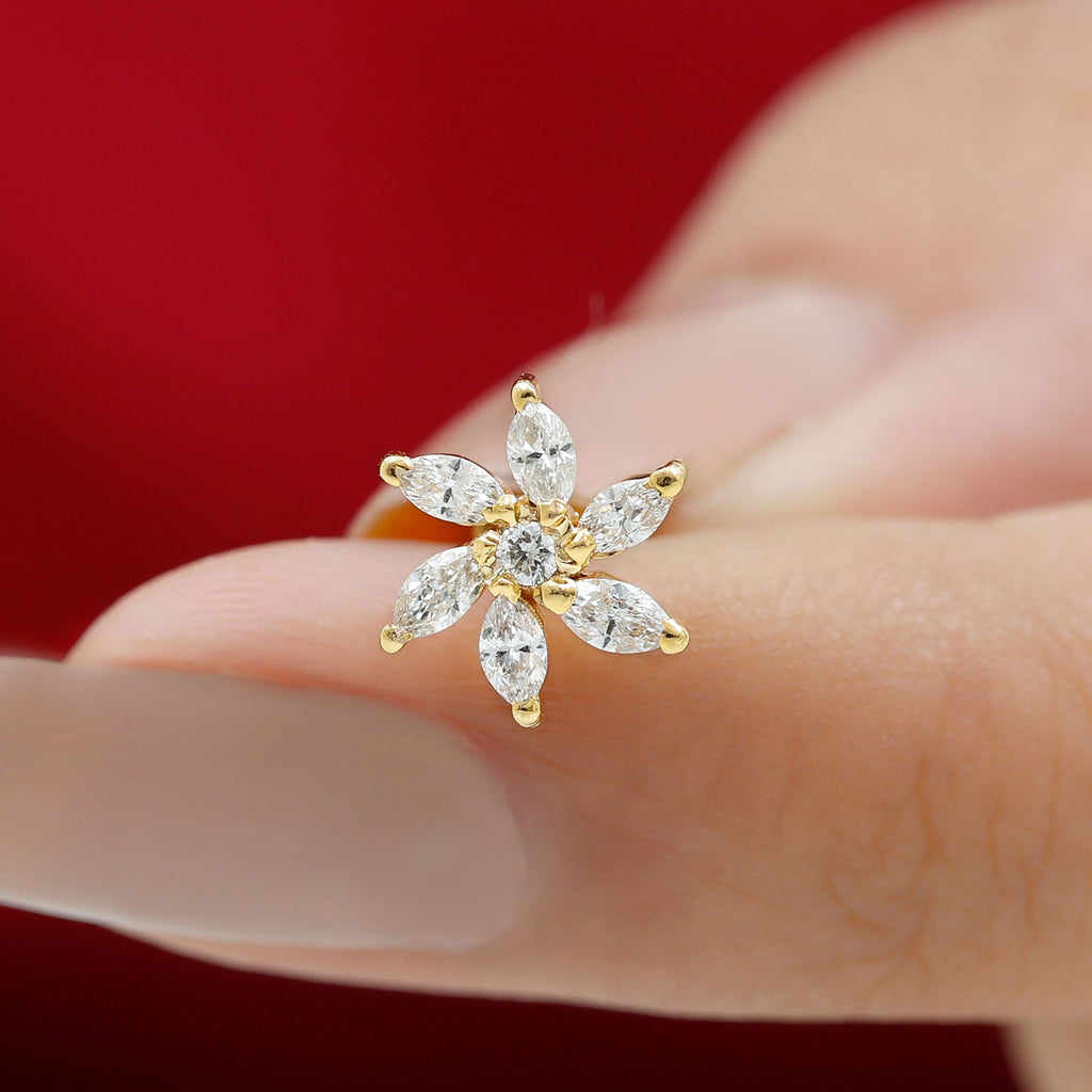 Sparkling Marquise Diamond Flower Helix Earring