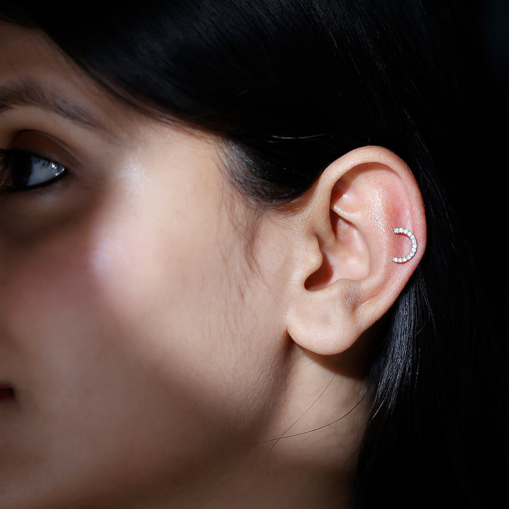 Certified Diamond Half Circle Earring for Piercing