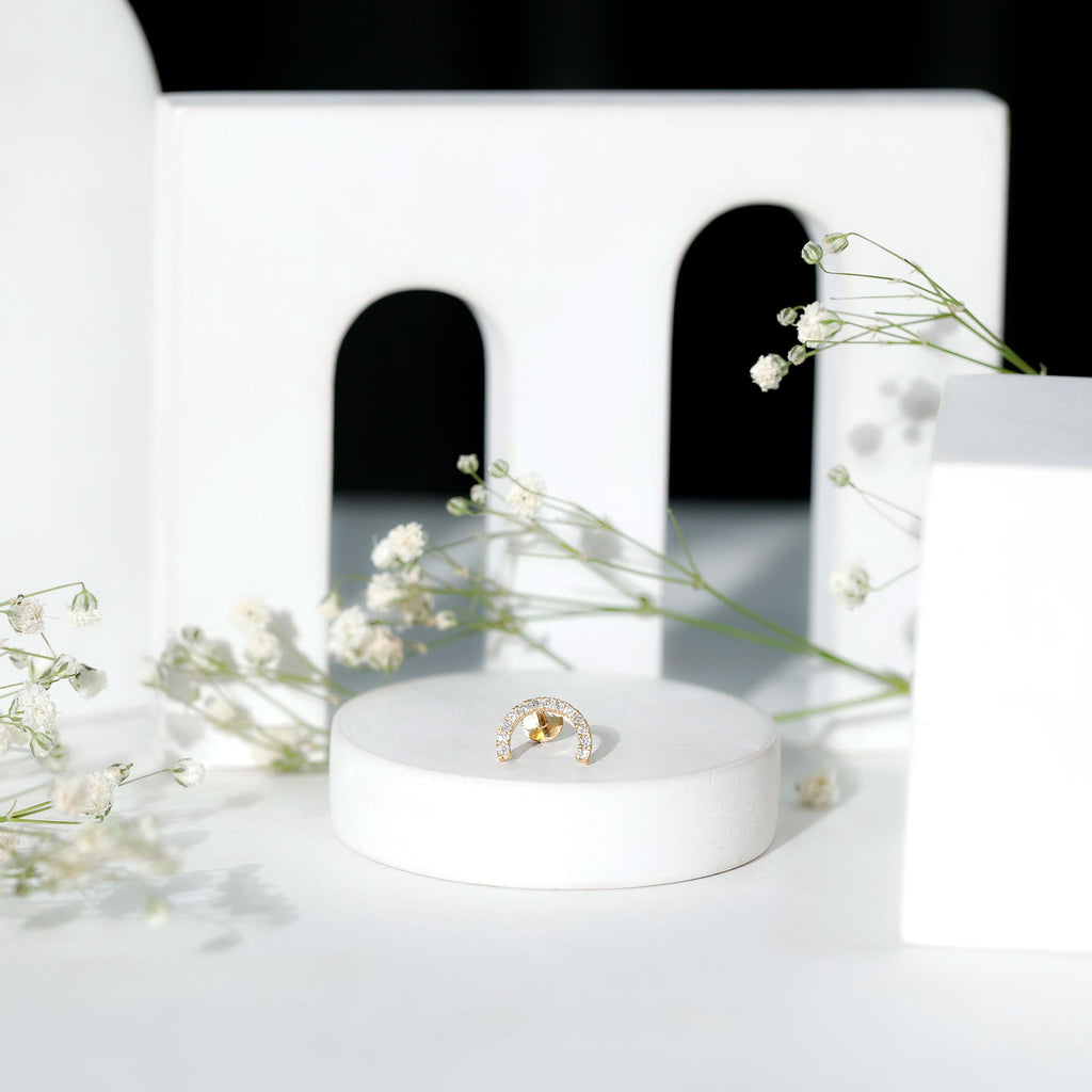 Certified Diamond Half Circle Earring for Piercing