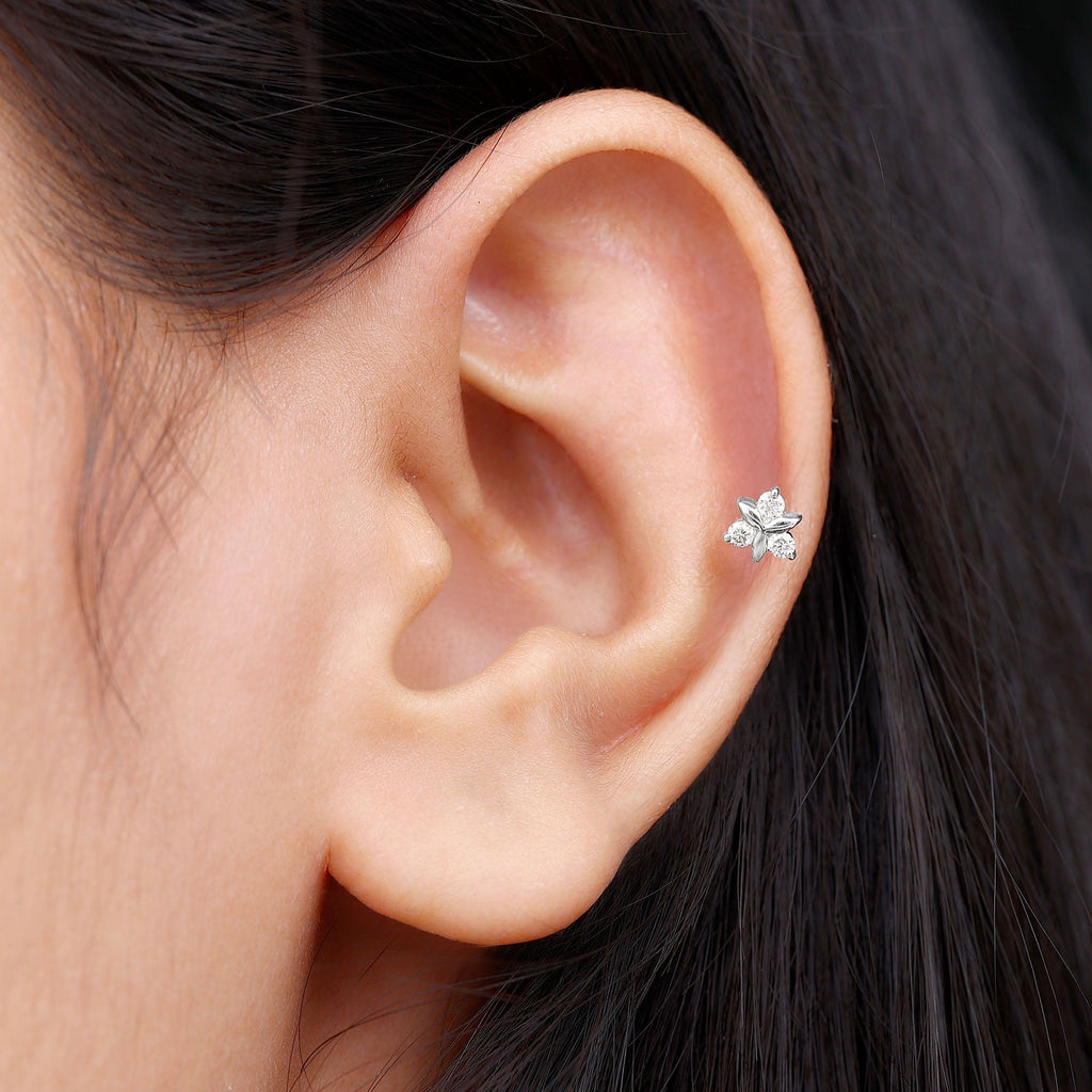Brilliant Cut Diamond Floral Earring for Conch Piercing