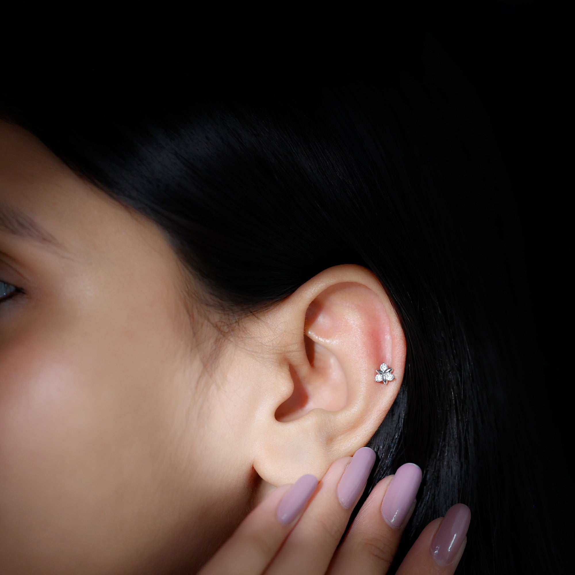 Brilliant Cut Diamond Floral Earring for Conch Piercing