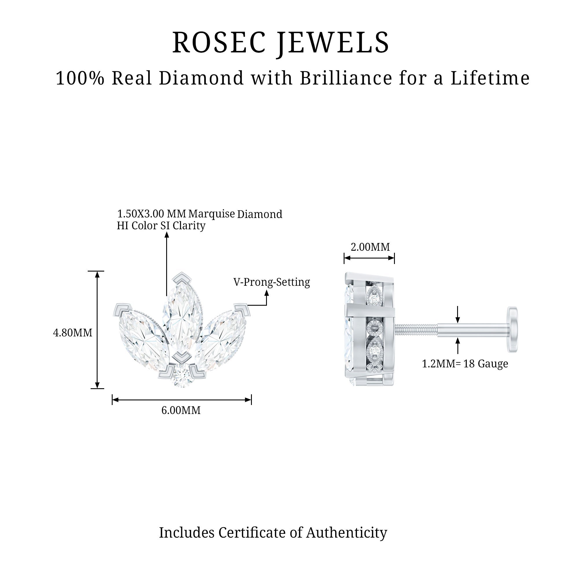 Marquise Diamond Lotus Earring for Cartilage Piercing