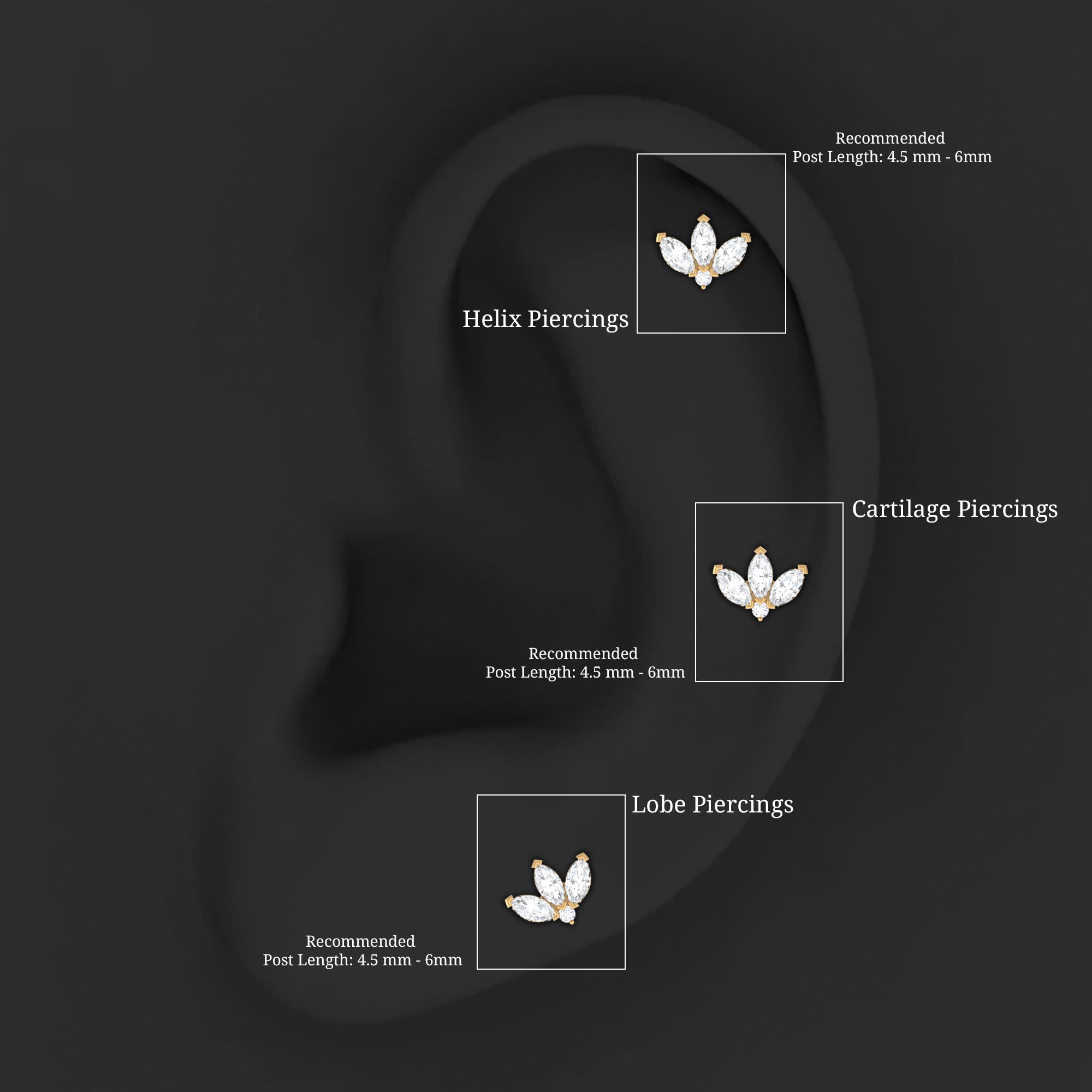 Marquise Diamond Lotus Earring for Cartilage Piercing