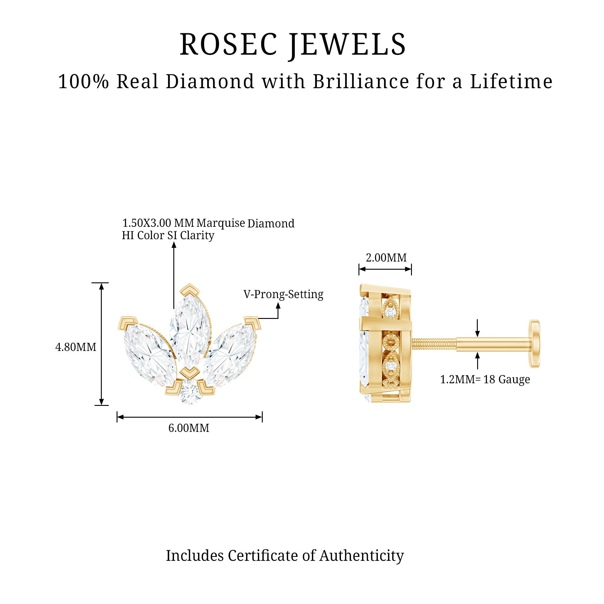 Marquise Diamond Lotus Earring for Cartilage Piercing