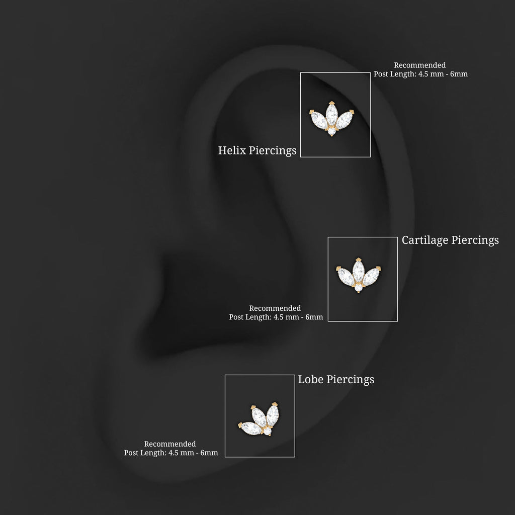 Marquise Diamond Lotus Earring for Cartilage Piercing