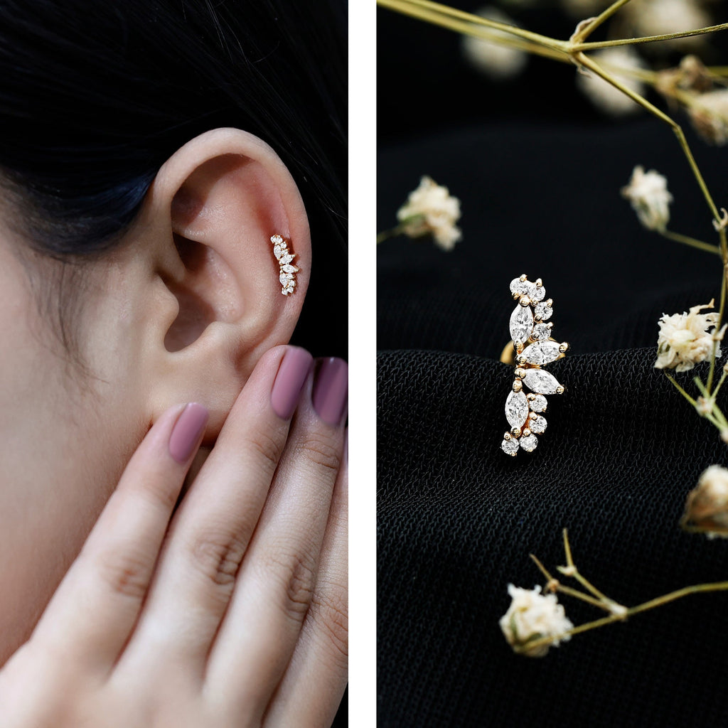 Unique Diamond Crawler Earring for Cartilage Piercing