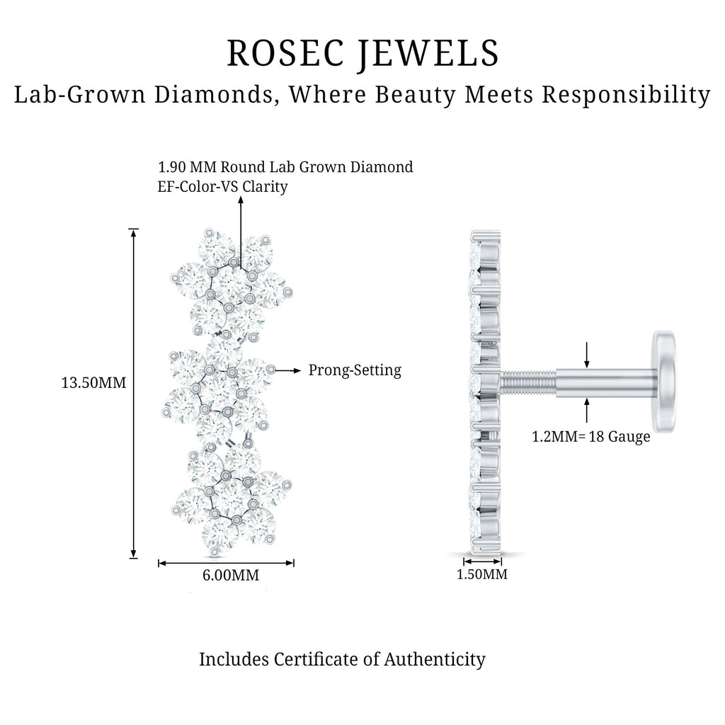 Diamond Three Flower Crawler Earring for Helix Piercing