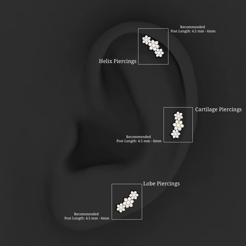 Diamond Three Flower Crawler Earring for Helix Piercing