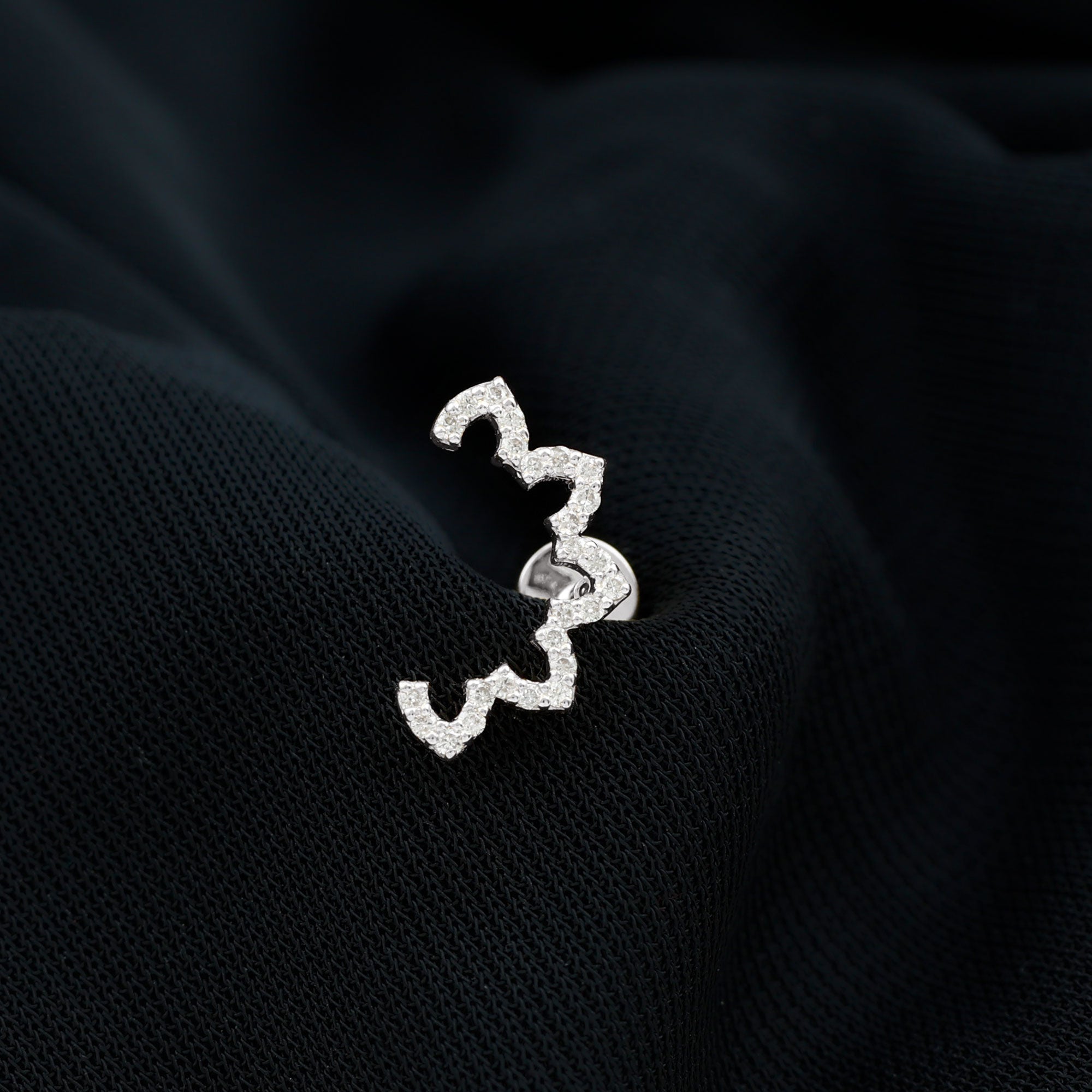 Certified Diamond Curved Floral Earring for Cartilage Piercing