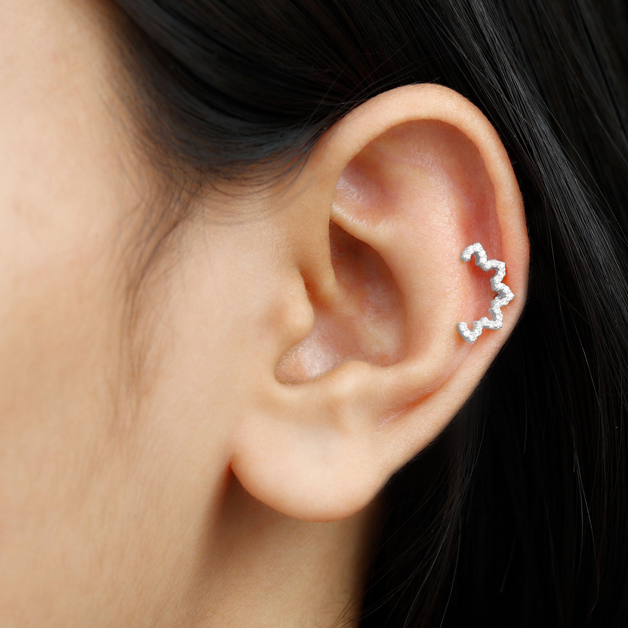 Certified Diamond Curved Floral Earring for Cartilage Piercing