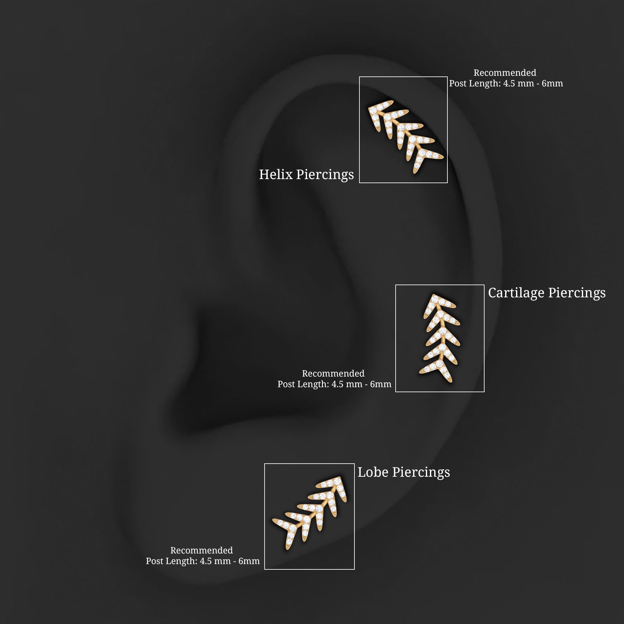 Minimalist Diamond Leaf Crawler Earring for Helix Piercing